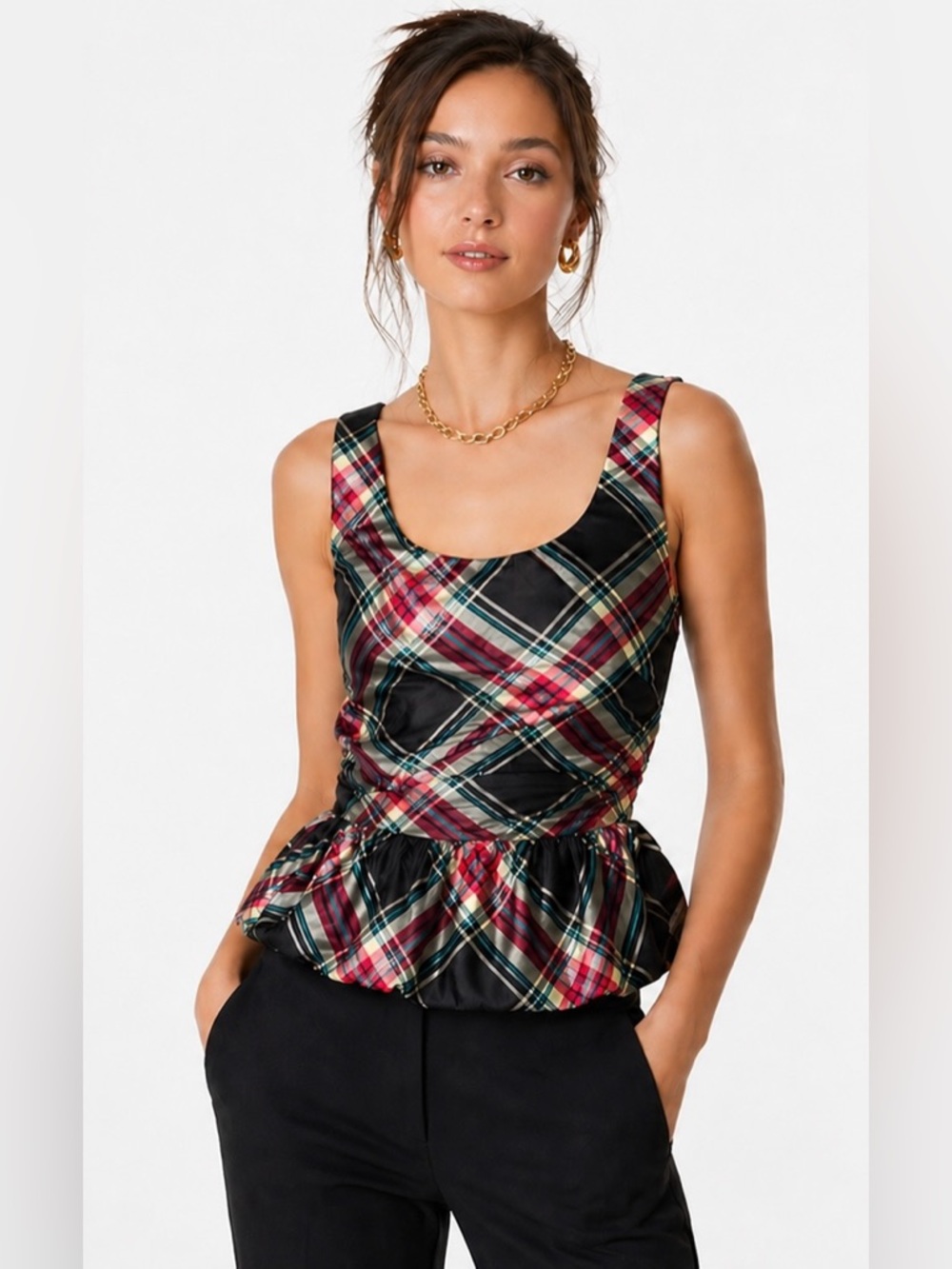 🌺 J.Crew Highland Tartan Plaid Peplum Top